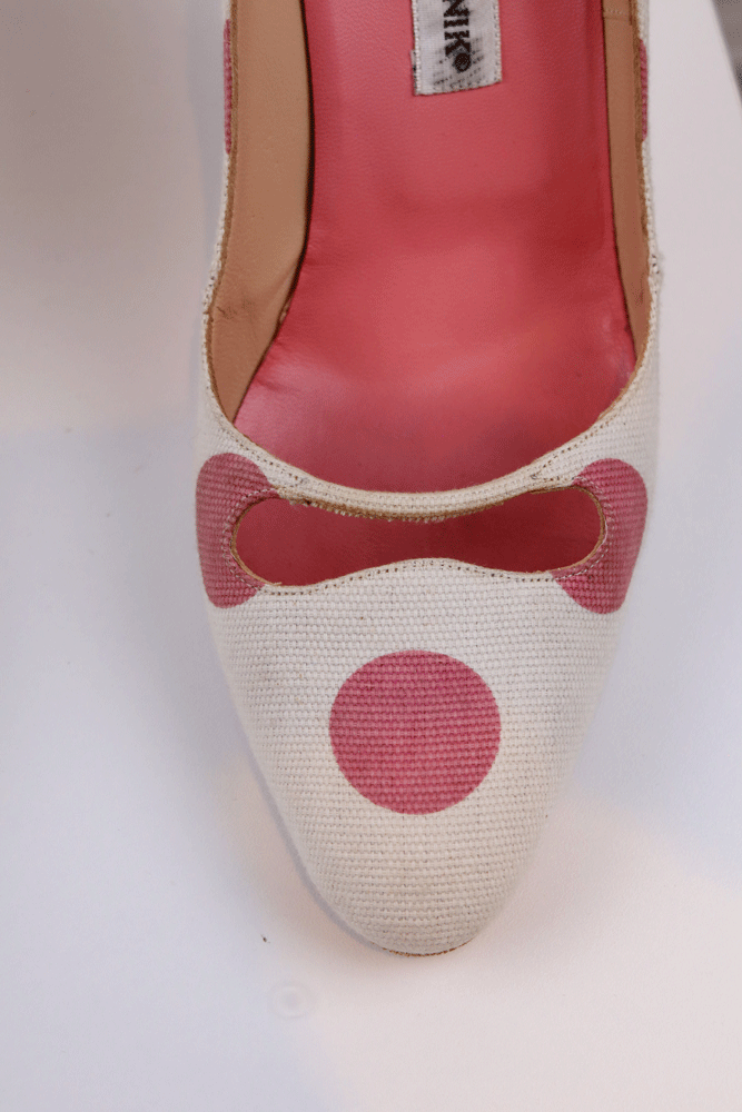 Manolo Blahnik 2000 Polka Dot Canvas Pumps