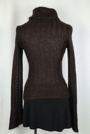 Vintage Black Knit Turtleneck with Ribbon Corset Detail