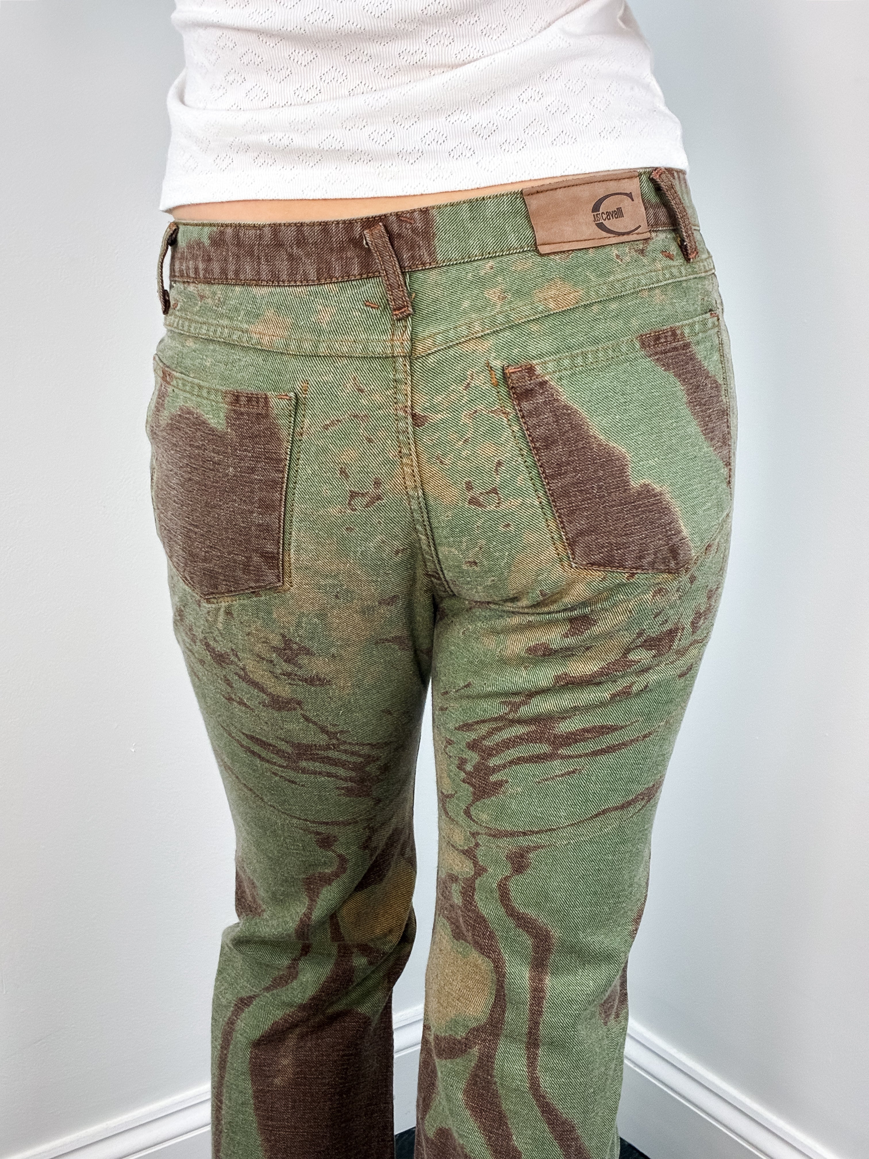 Just Cavalli 2000s Psychedelic Marbled Print Flared Jeans - W32