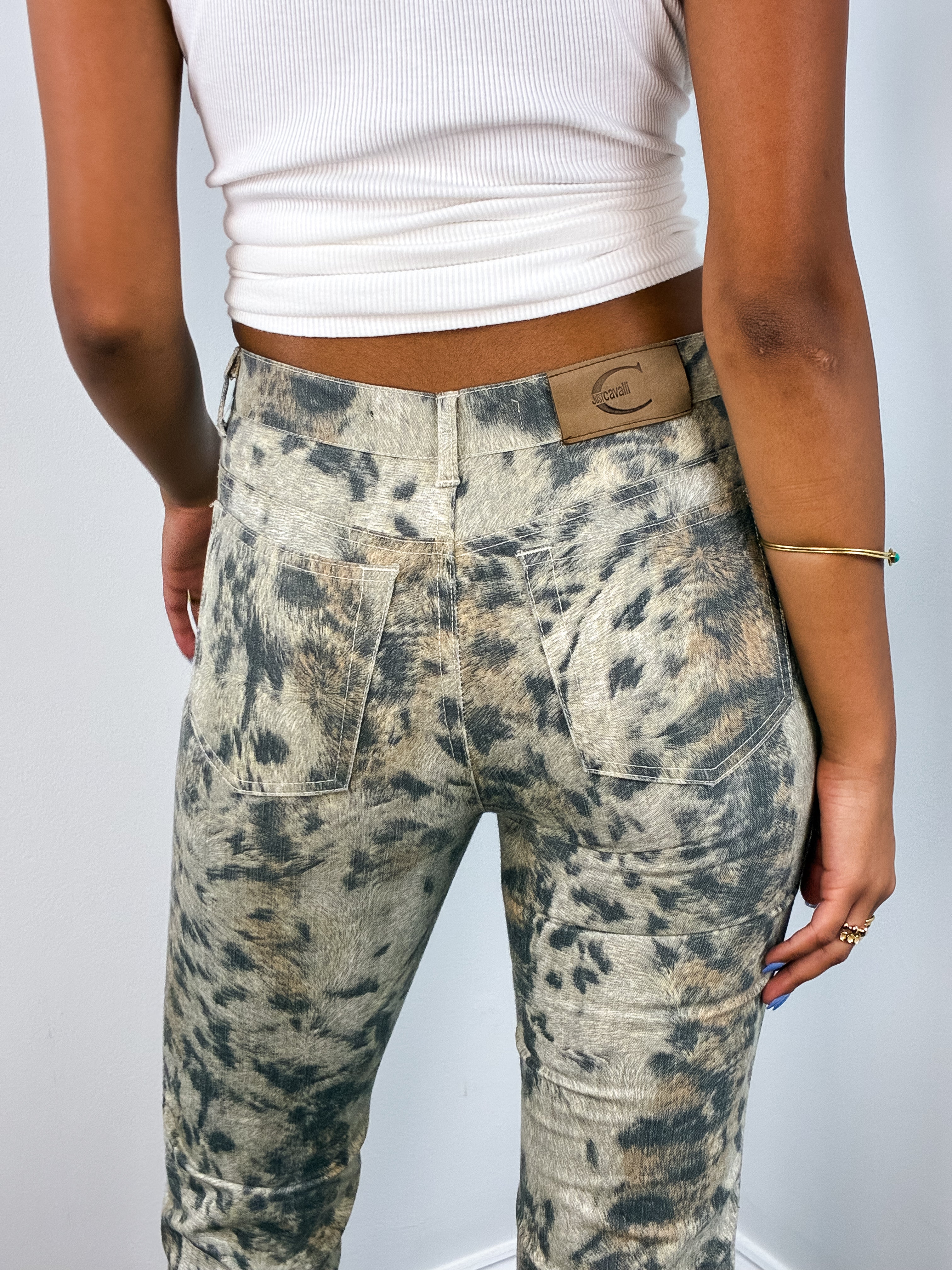 Just Cavalli 2000s Animal Print Flared Jeans - W25
