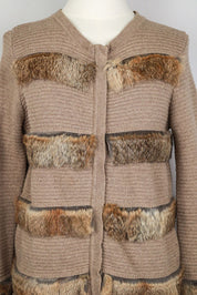 Rabbit Fur & Wool Taupe Zip Up Sweater
