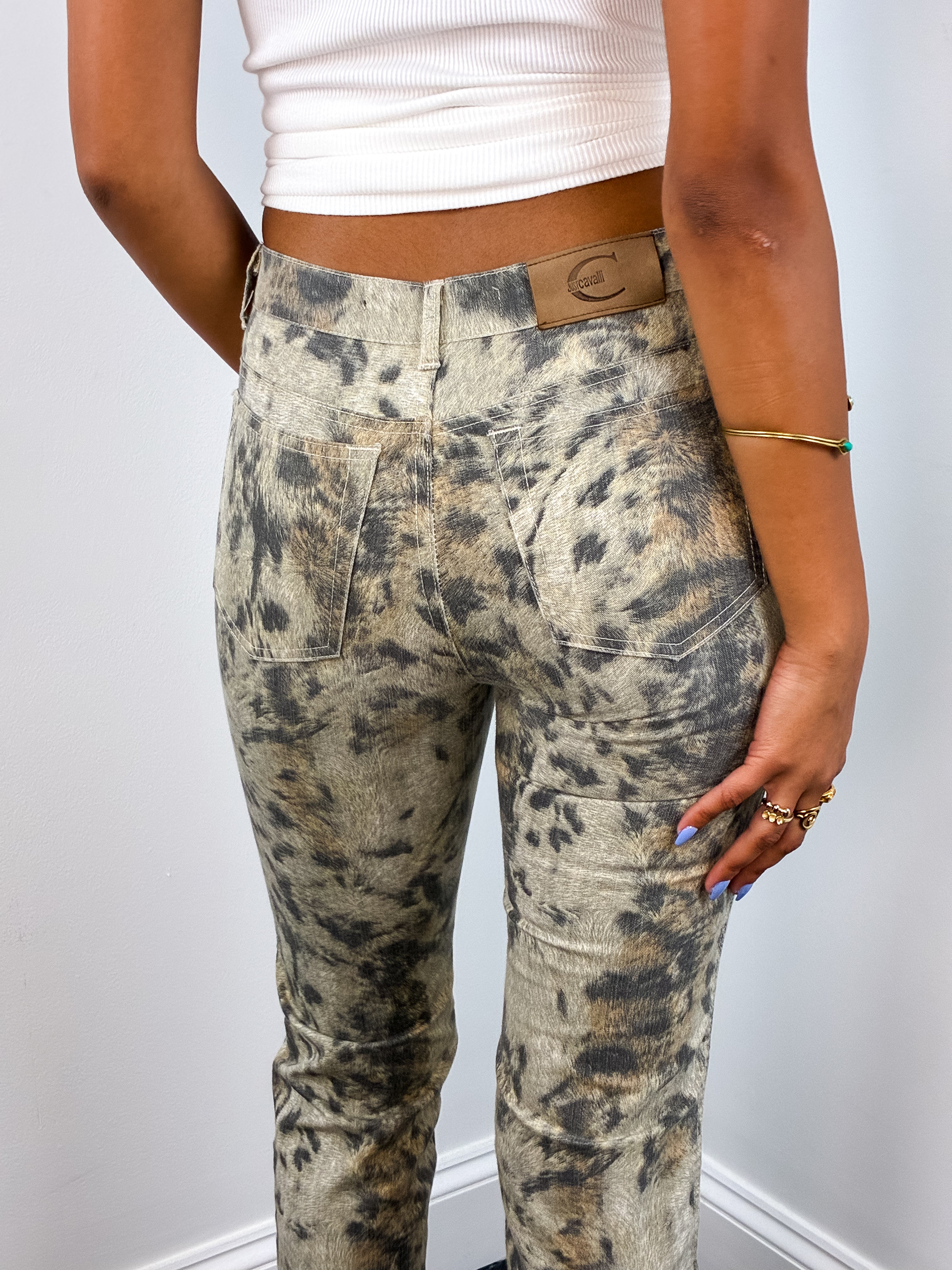 Just Cavalli 2000s Animal Print Flared Jeans - W25