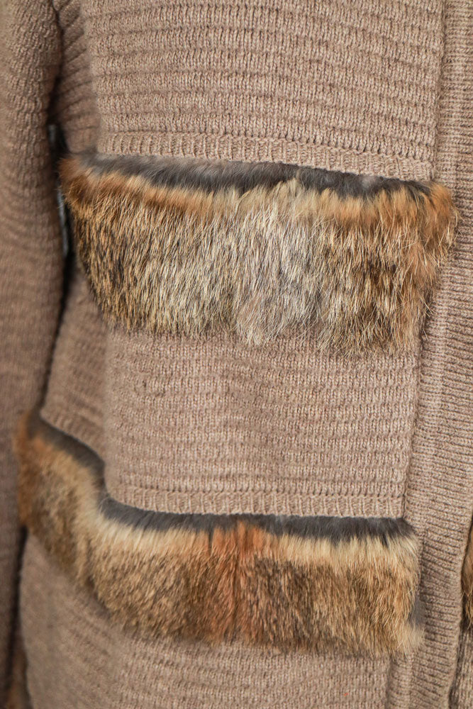 Rabbit Fur & Wool Taupe Zip Up Sweater