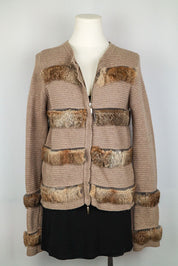 Rabbit Fur & Wool Taupe Zip Up Sweater