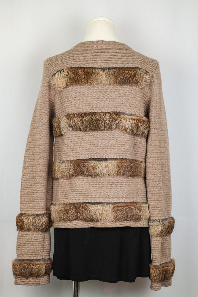 Rabbit Fur & Wool Taupe Zip Up Sweater