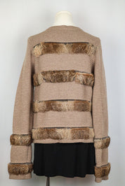 Rabbit Fur & Wool Taupe Zip Up Sweater