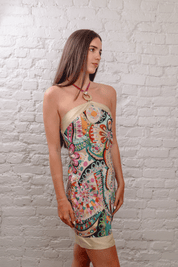 Christinaeffe Satin Floral Handkerchief Print Dress w/ Ring  Multi