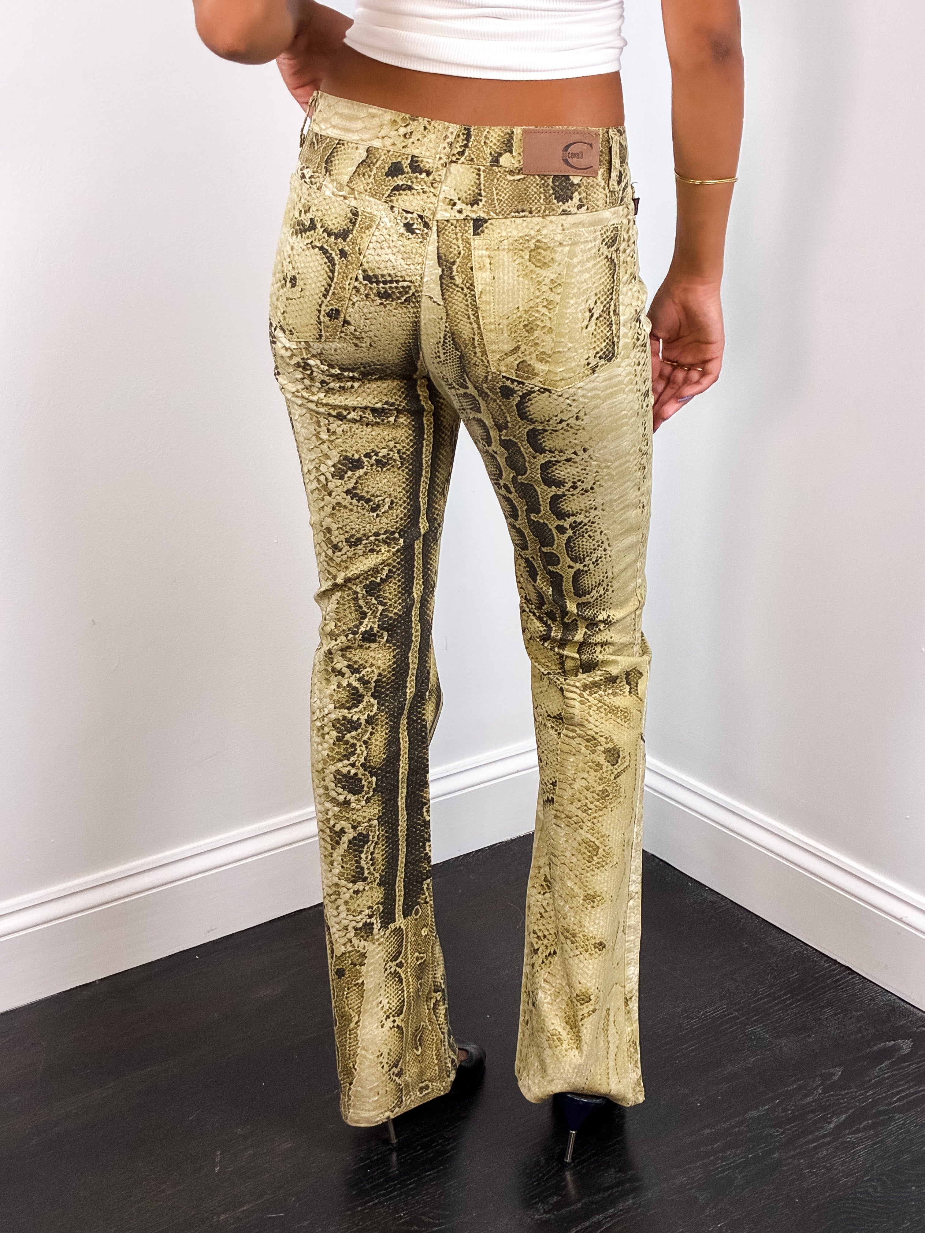 Just Cavalli 2000s Snakeskin Print Flared Jeans - W28