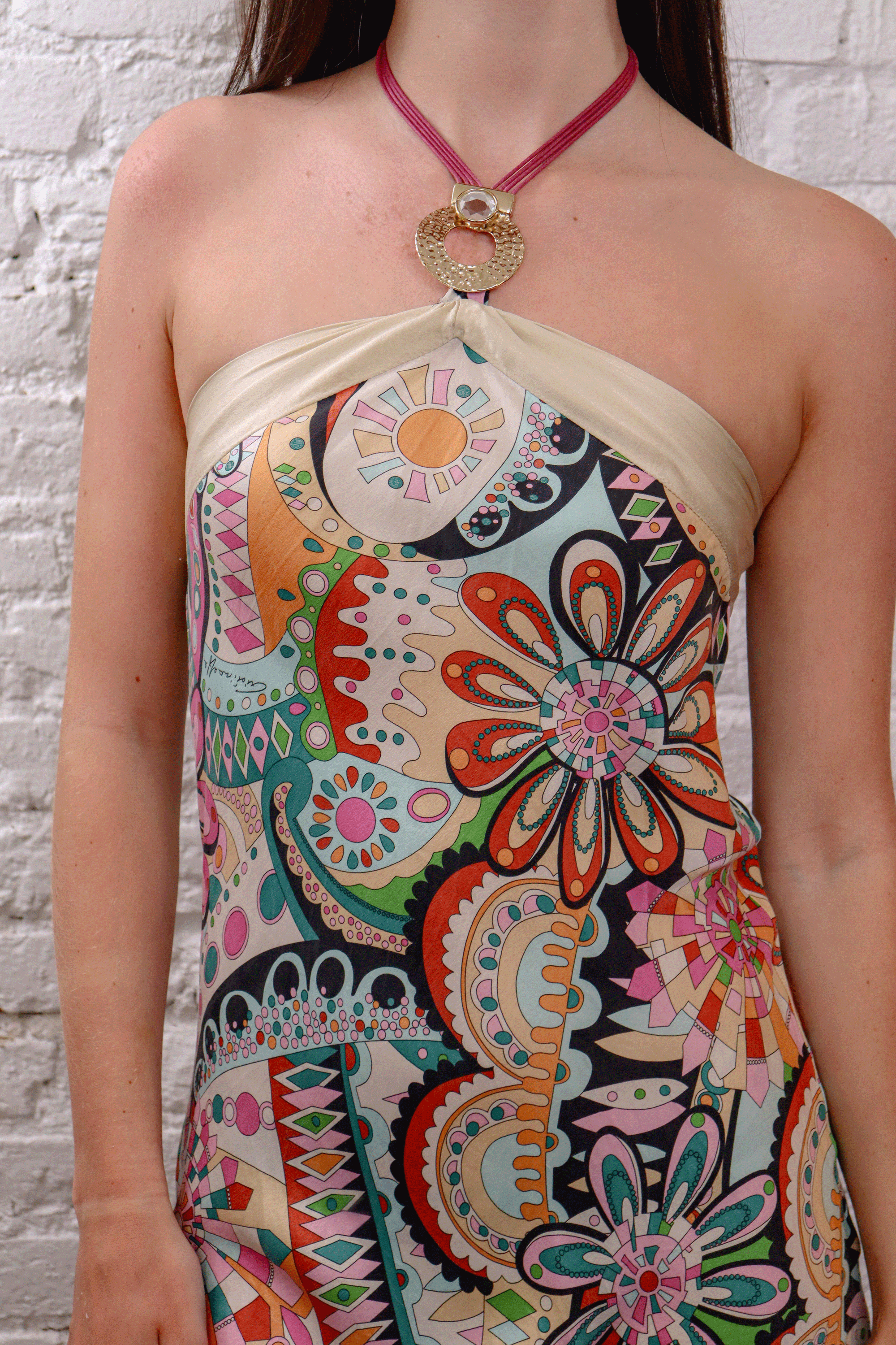 Christinaeffe Satin Floral Handkerchief Print Dress w/ Ring  Multi