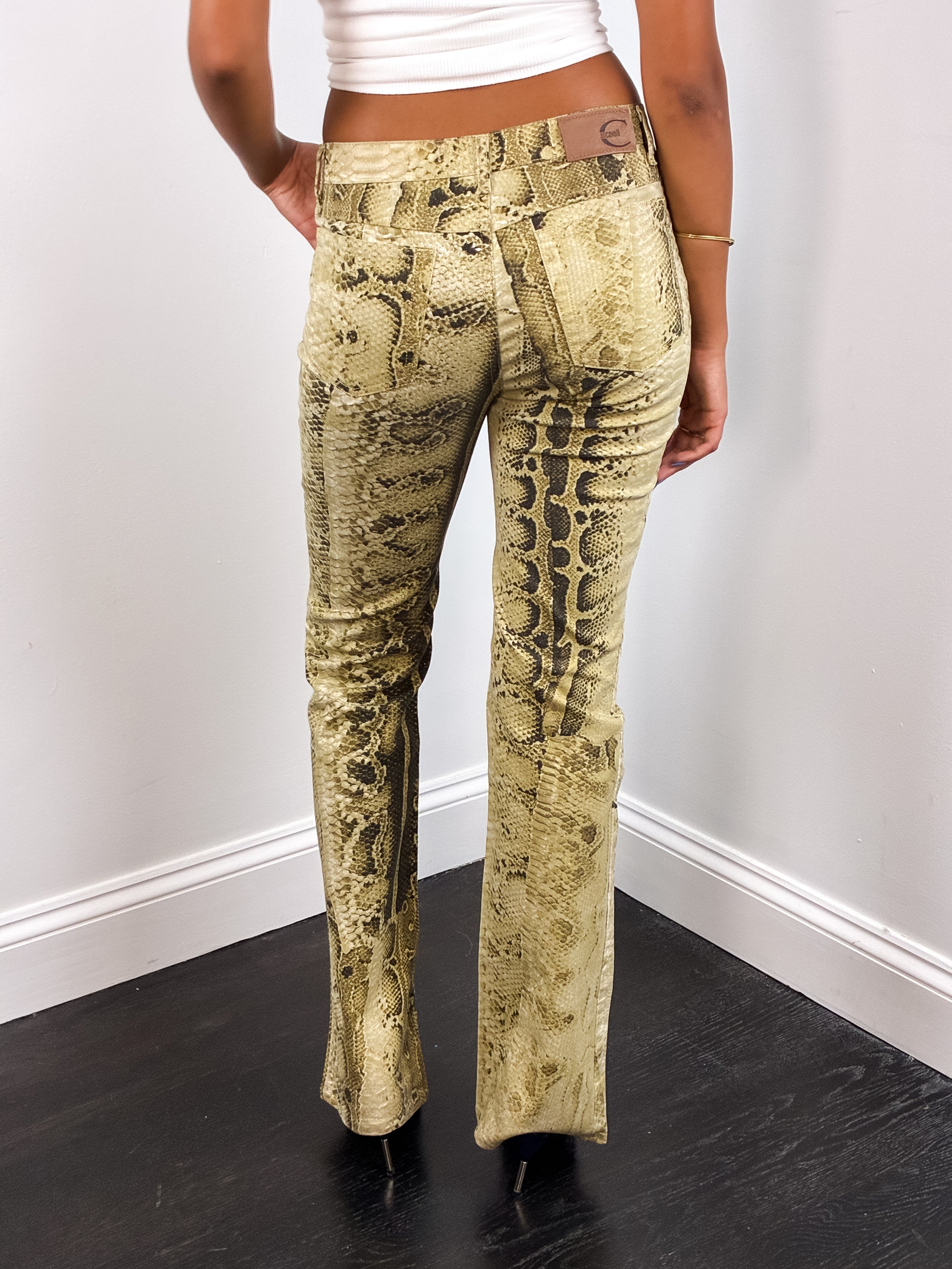 Just Cavalli 2000s Snakeskin Print Flared Jeans - W28