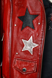 Red Star Patch Leather Moto Jacket