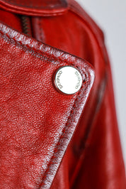 Red Star Patch Leather Moto Jacket