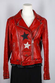 Red Star Patch Leather Moto Jacket