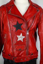Red Star Patch Leather Moto Jacket
