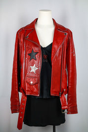 Red Star Patch Leather Moto Jacket