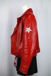 Red Star Patch Leather Moto Jacket