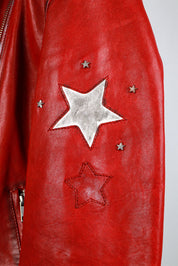 Red Star Patch Leather Moto Jacket