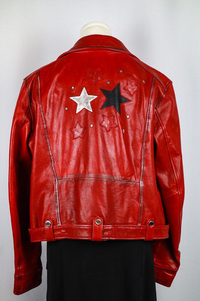 Red Star Patch Leather Moto Jacket