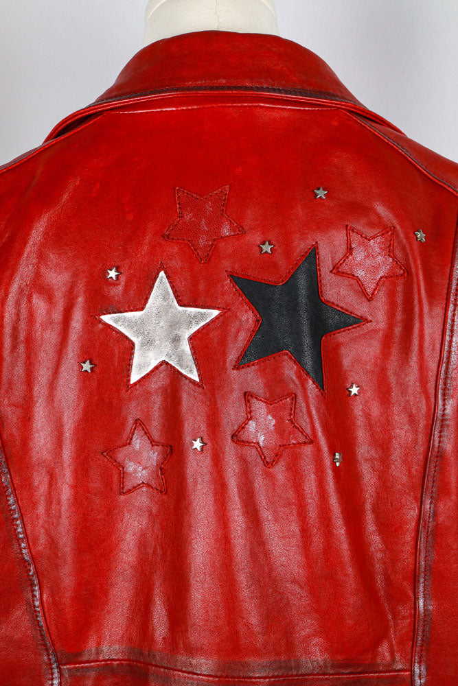 Red Star Patch Leather Moto Jacket