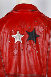 Red Star Patch Leather Moto Jacket