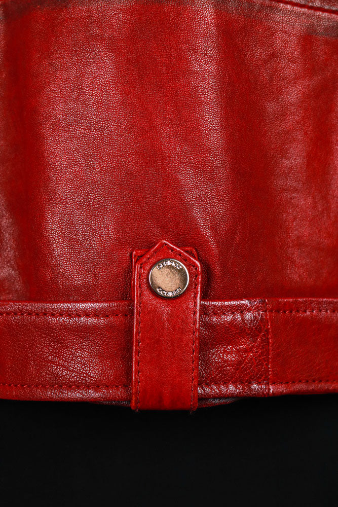 Red Star Patch Leather Moto Jacket