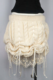 Gianni Versace Istante Cream Knit Bubble Skirt with Lace