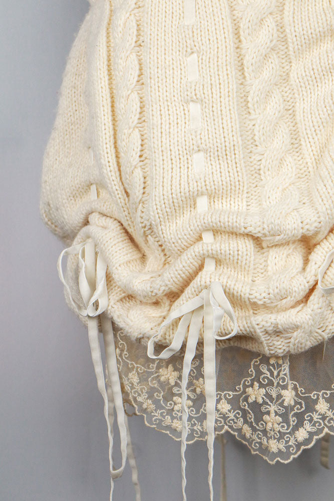 Gianni Versace Istante Cream Knit Bubble Skirt with Lace