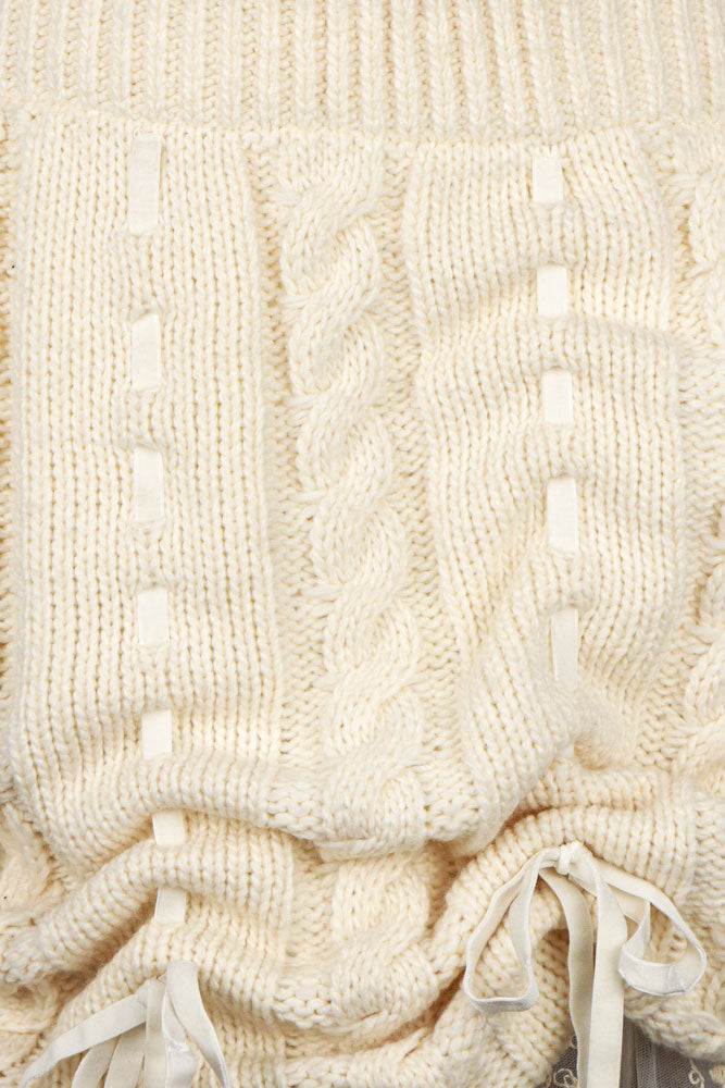 Gianni Versace Istante Cream Knit Bubble Skirt with Lace