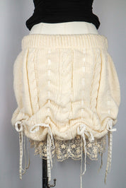 Gianni Versace Istante Cream Knit Bubble Skirt with Lace