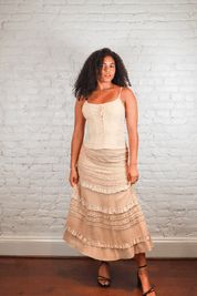 VDP Beige Corset and Ruffle Skirt Set