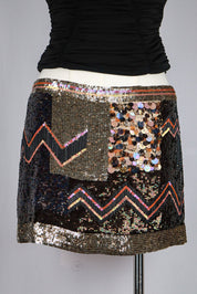 AllSaints 2010s Metallic Sequin Patch Mini Skirt