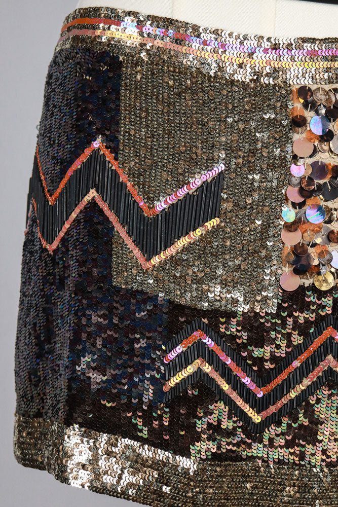 AllSaints 2010s Metallic Sequin Patch Mini Skirt