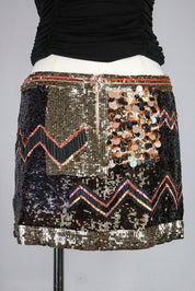 AllSaints 2010s Metallic Sequin Patch Mini Skirt