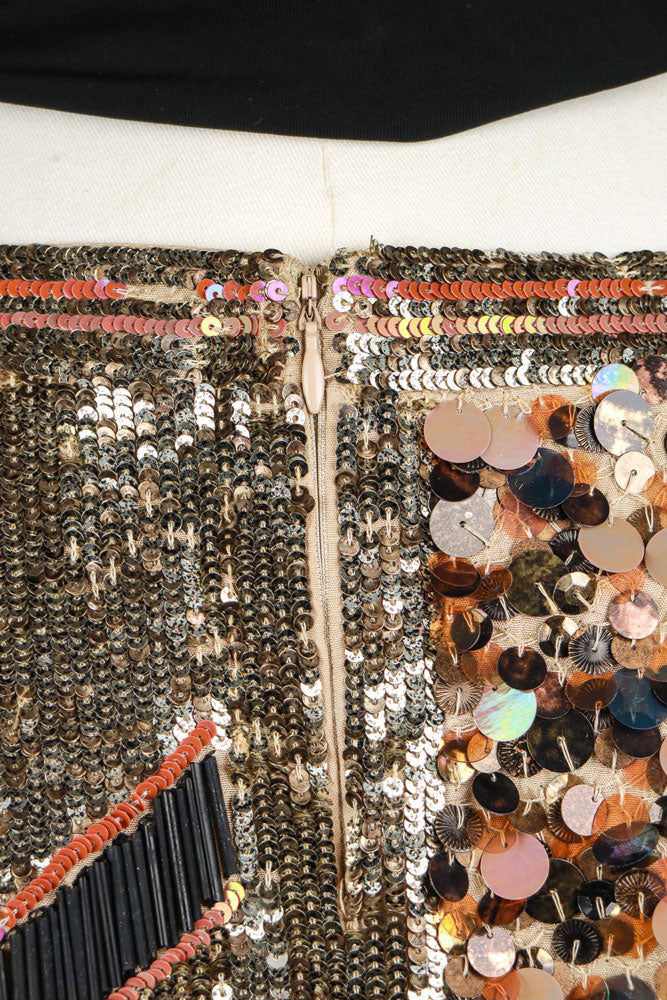 AllSaints 2010s Metallic Sequin Patch Mini Skirt