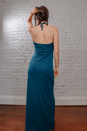 Enzo Loco Teal Lace Halter Gown