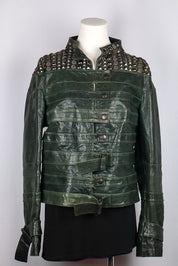 Gil Santucci Studded Dark Green Leather Jacket