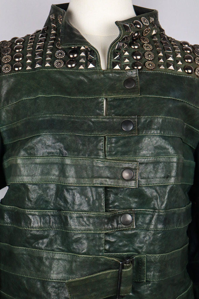 Gil Santucci Studded Dark Green Leather Jacket