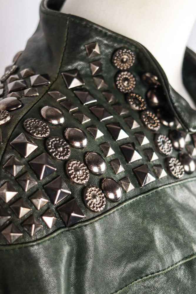 Gil Santucci Studded Dark Green Leather Jacket