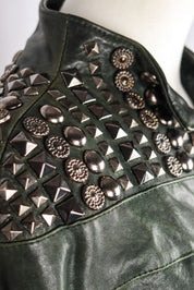 Gil Santucci Studded Dark Green Leather Jacket