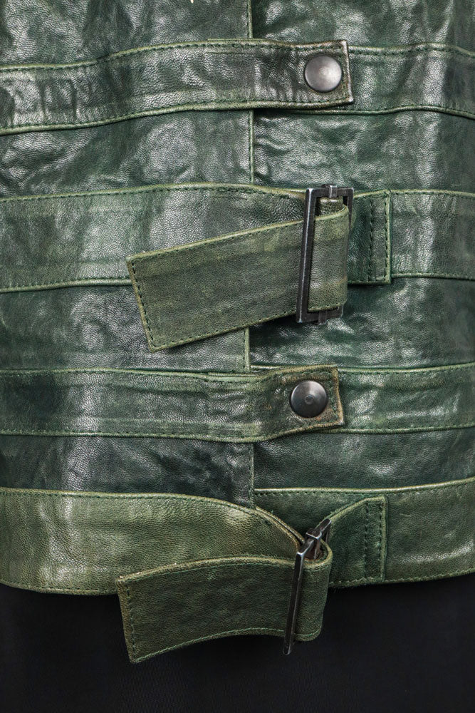 Gil Santucci Studded Dark Green Leather Jacket