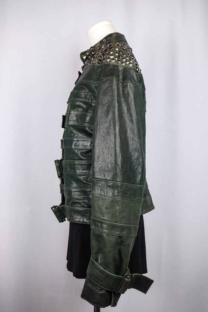 Gil Santucci Studded Dark Green Leather Jacket