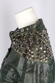 Gil Santucci Studded Dark Green Leather Jacket