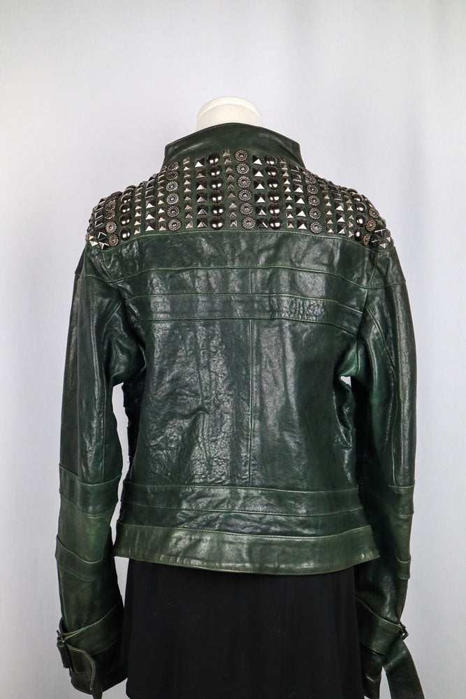 Gil Santucci Studded Dark Green Leather Jacket
