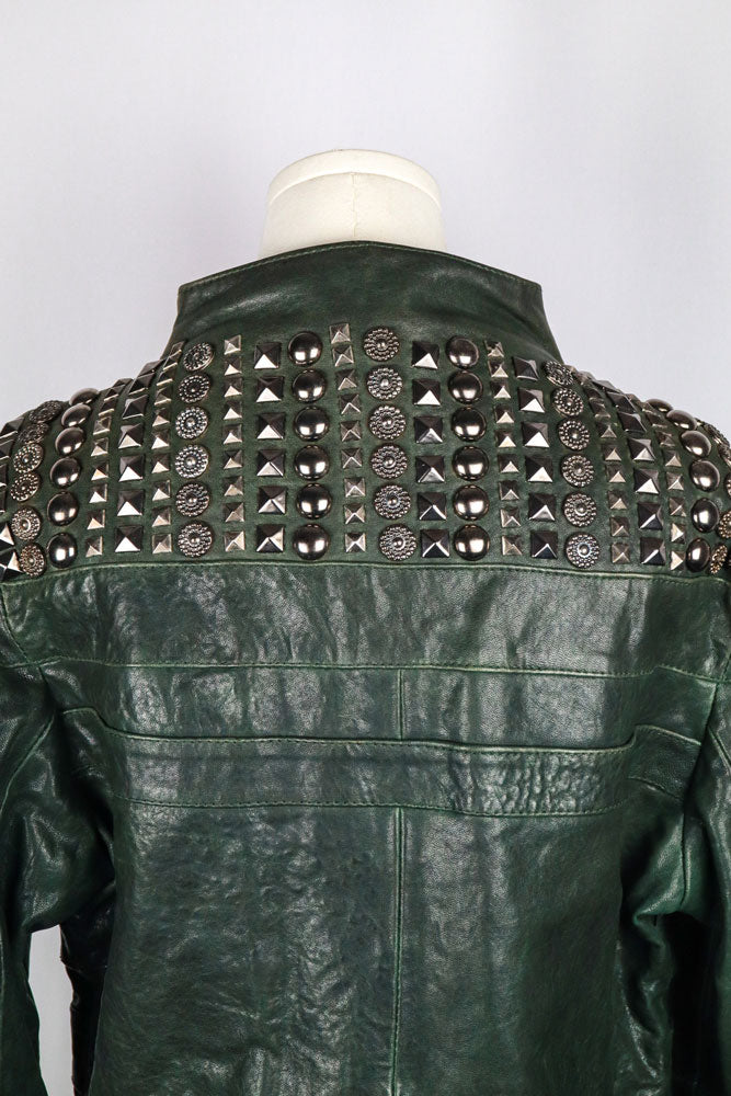 Gil Santucci Studded Dark Green Leather Jacket