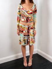 Blumarine SS 2005 Africa Print Wrap Top & Skirt Set - M/L