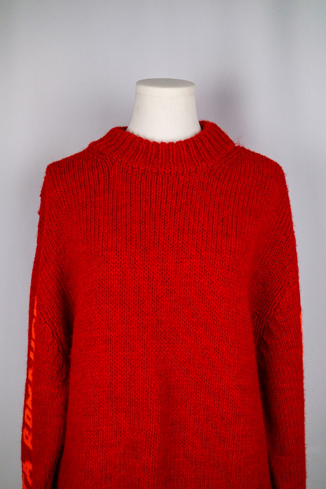 Cop Copine Red Wool Crewneck “Ta Romance…Du Soir” Sleeve Knit