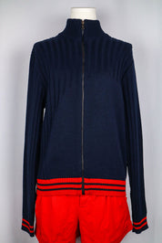 Dolce & Gabbana Navy Wool Ribbed Sweater with Red Trim