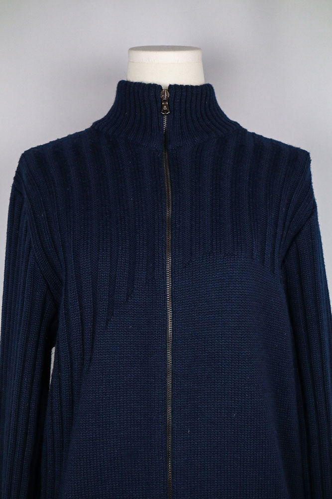 Dolce & Gabbana Navy Wool Ribbed Sweater with Red Trim