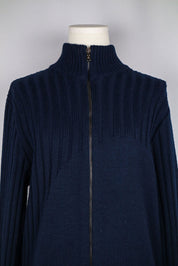Dolce & Gabbana Navy Wool Ribbed Sweater with Red Trim