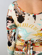 Blumarine SS 2005 Africa Print Wrap Top & Skirt Set - M/L